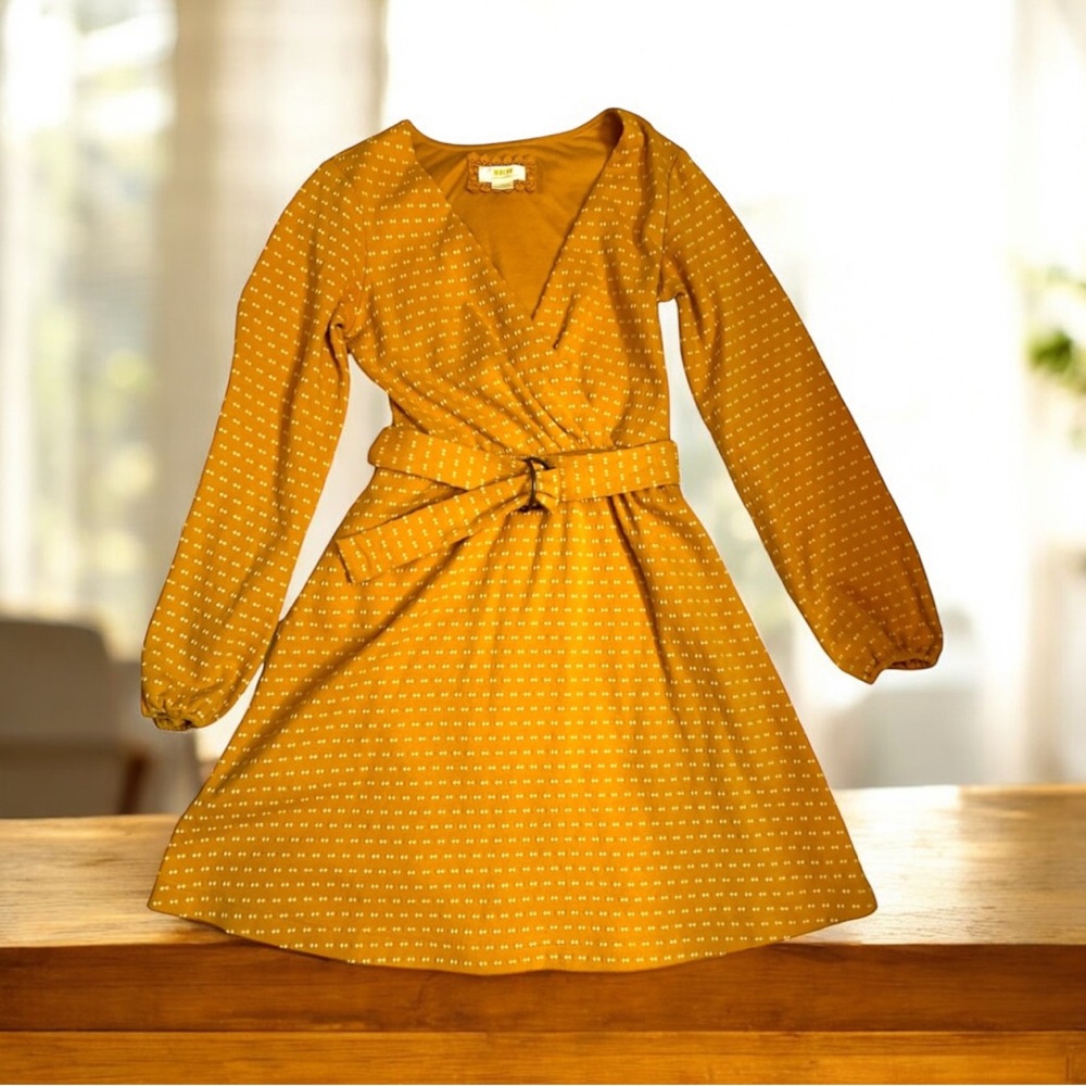 Maeve by Anthropologie Mustard Yellow Wrap Dress XS‎ Long Sleeve